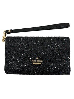 Kate Spade New York Laurel Way Black Glitter iPhone 6, 7, 8 Wristlet/Clutch